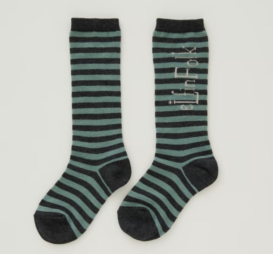 ELFINFOLK  LOGO條紋襪 Stripe × LOGO High socks-gray x mint
