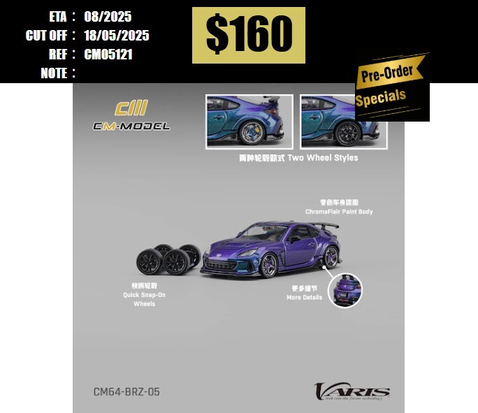 PO-$160 * CM MODEL * 1:64 SUBARU BRZ VARIS MK2 ZD8 ARISING-1 MAGIC PURPLE [OD12/05]