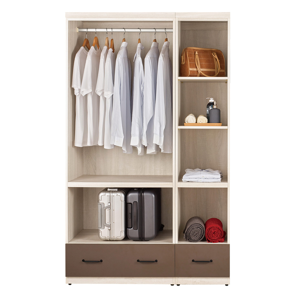 比恩4尺多功能開放式衣櫃組合(三門+二抽)