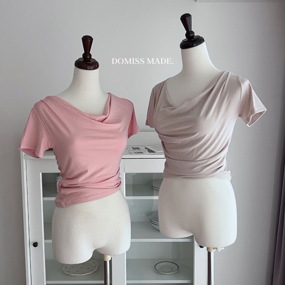 【DOMISS自訂】水滴垂領抓皺親膚短T 莫代爾棉露肩上衣-4色(現貨)