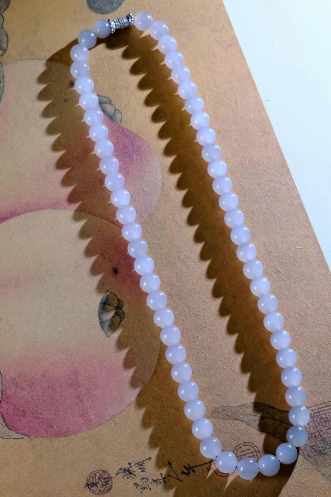 和田玉冰煙紫珠串 (8mm直徑),天然和田玉軟玉