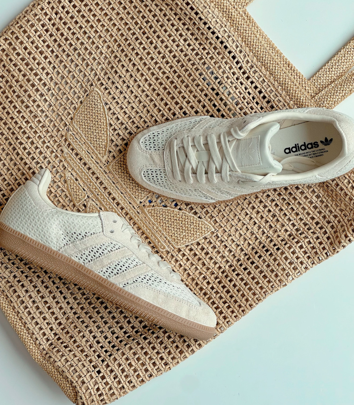 女鞋 ADIDAS SAMBA OG W 米 編織 鏤空 復古 麂皮 焦糖底 德訓鞋 扁鞋 休閒鞋 女鞋【KK3528】