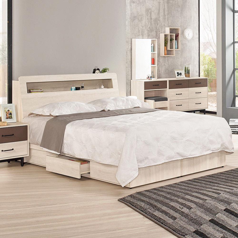 比恩6尺雙人加大床組(床頭箱+三抽收納床底)(不含床墊)