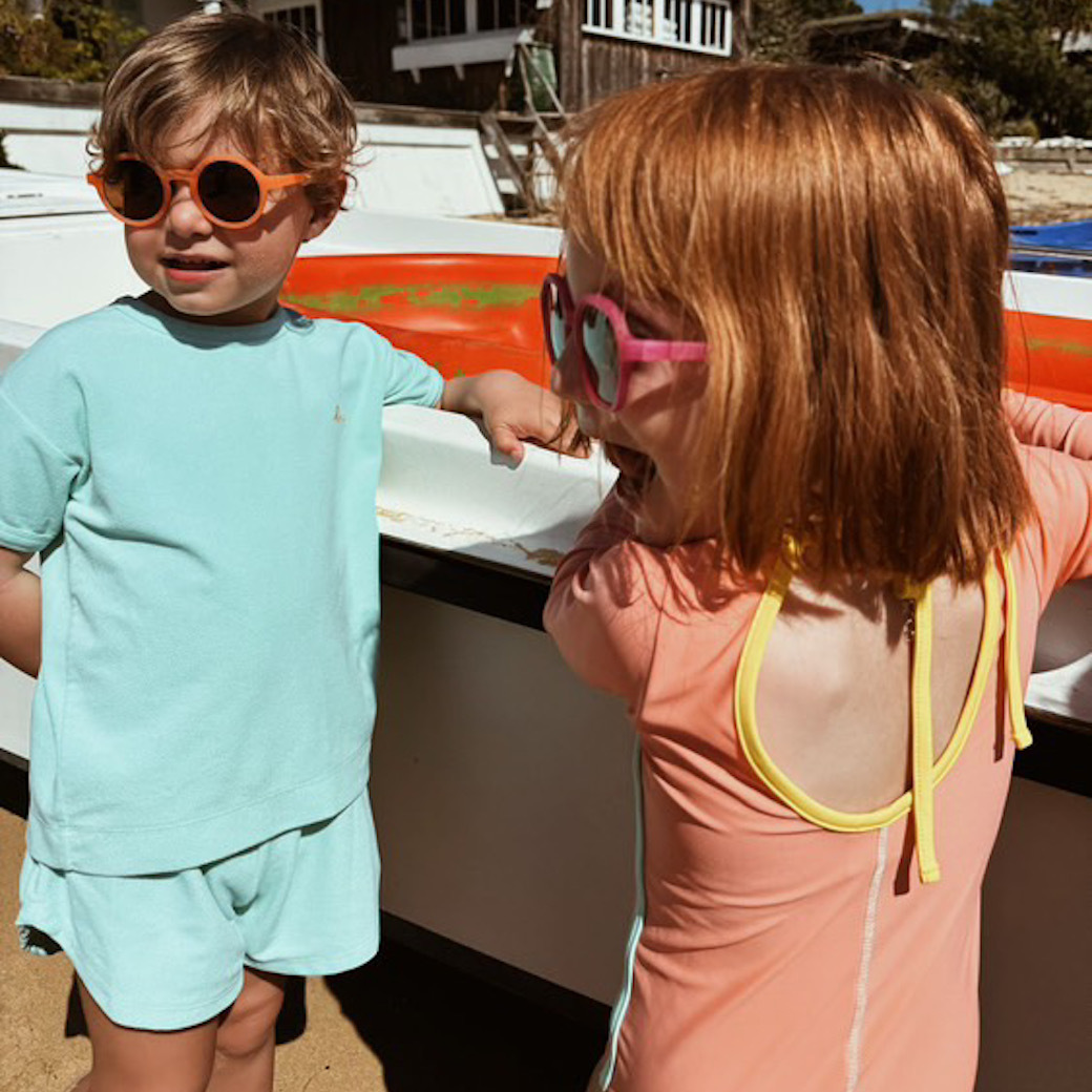 粉桃橘 Kim Peach - 長袖挖背 | 海廢再生 抗UV兒童防曬泳裝