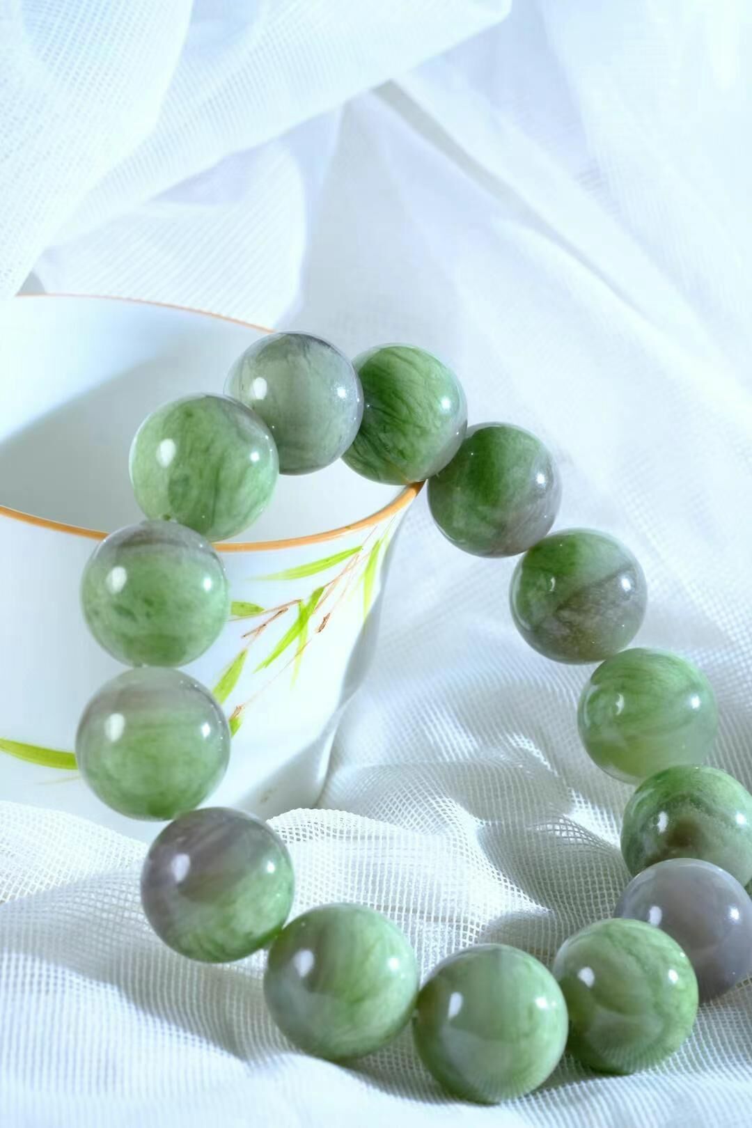 424721 和田玉綠紫手鏈 (16mm直徑)