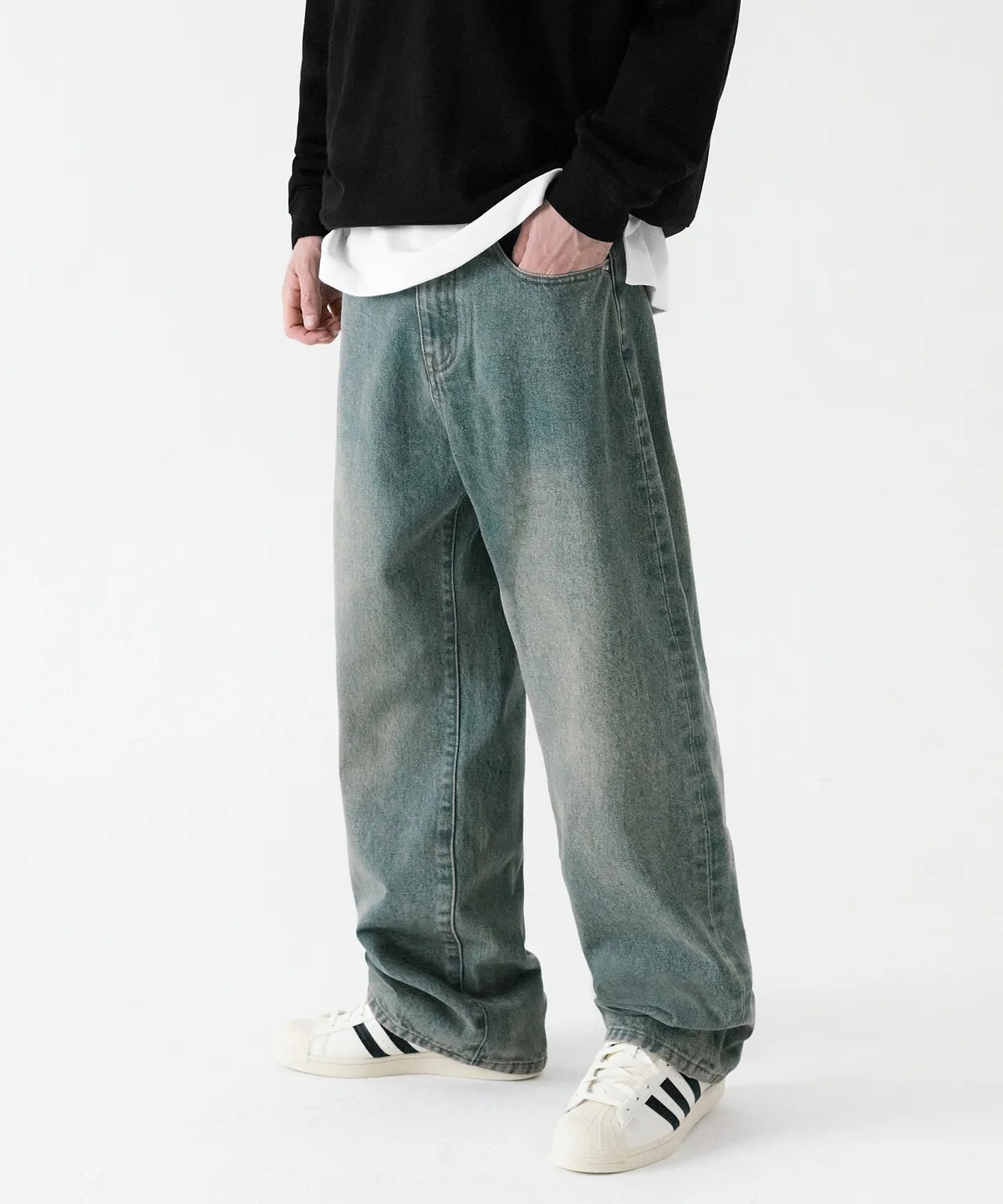 【OWN】TRILLION 水洗 牛仔褲 寬褲 流行 韓系 熱門款 不分男女