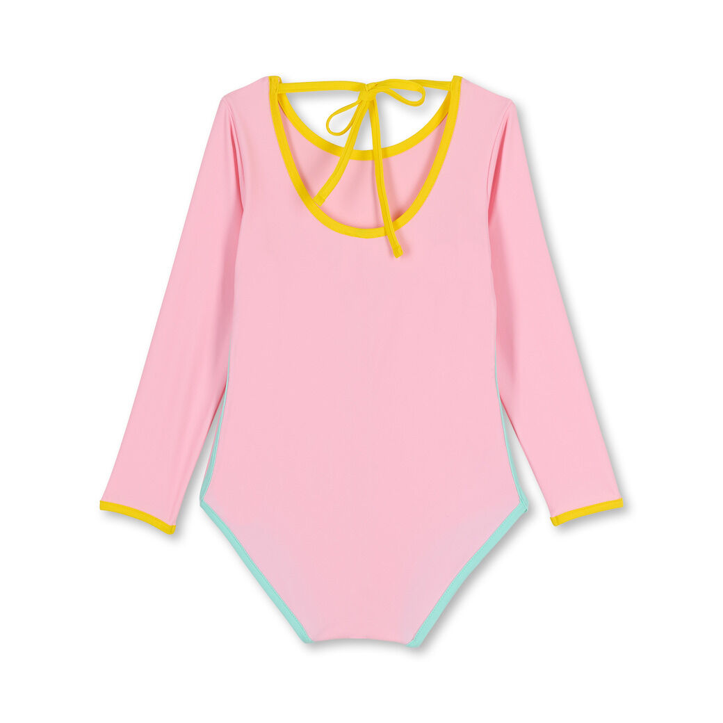 淺粉紅 Kim Pink - 長袖挖背 | 海廢再生 抗UV兒童防曬泳裝