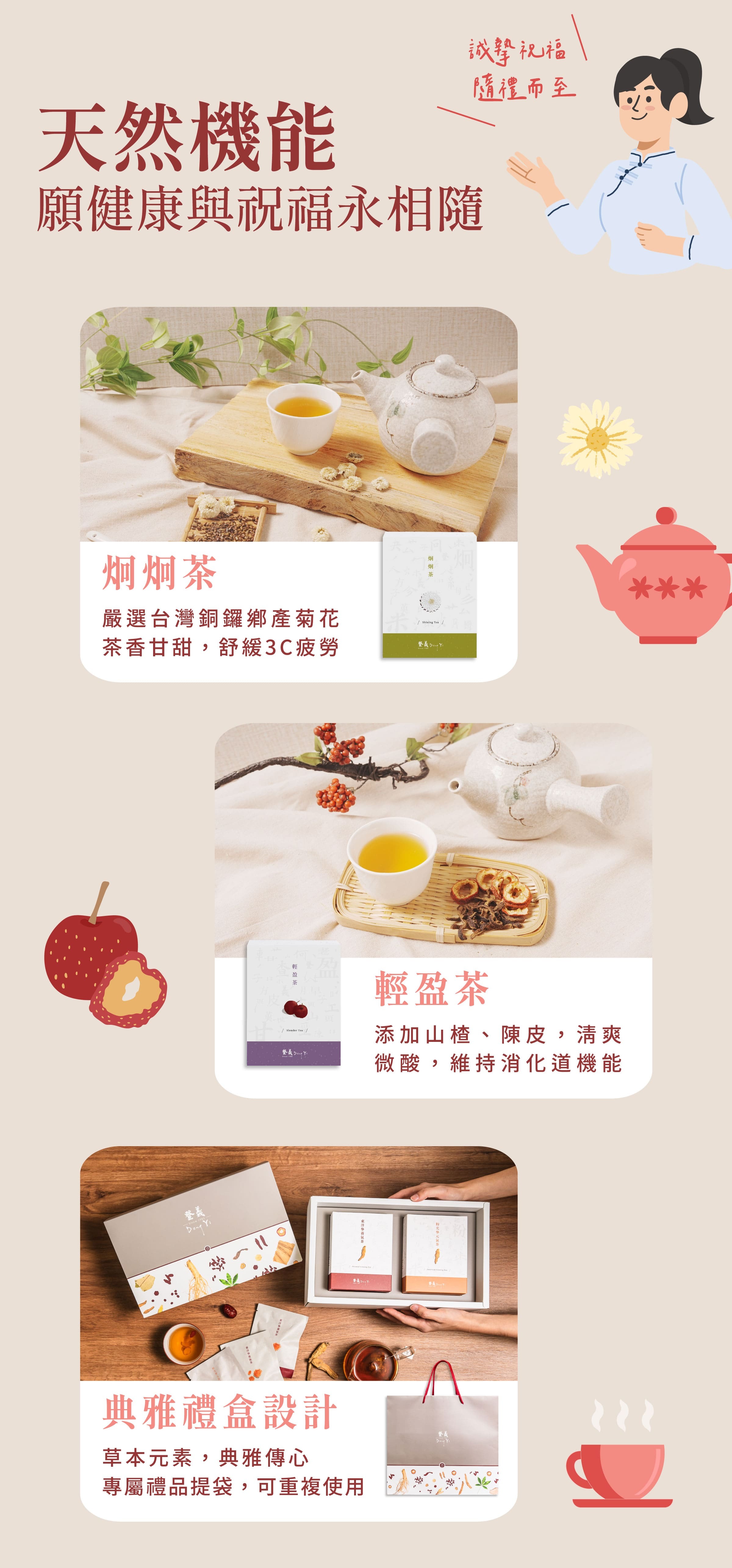 登義漢方茶禮盒，天然機能輕盈茶+炯炯茶，願健康祝福永相隨