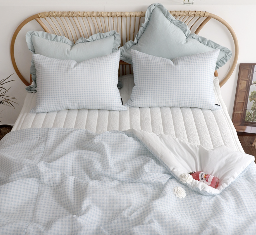 🇰🇷 韓國製 | 抗菌格紋夏日波紋透氣涼被 🧼 清新防護款