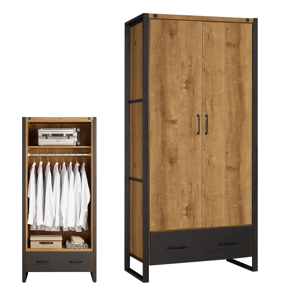 克蒙2.9尺工業風二門一抽衣櫃(單吊桿)