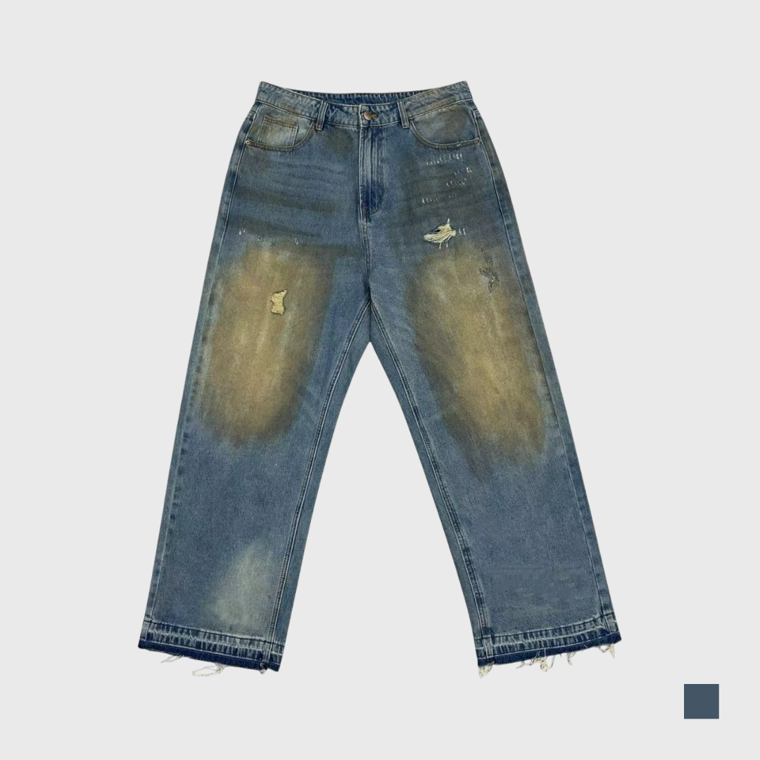 水洗廢土牛仔褲