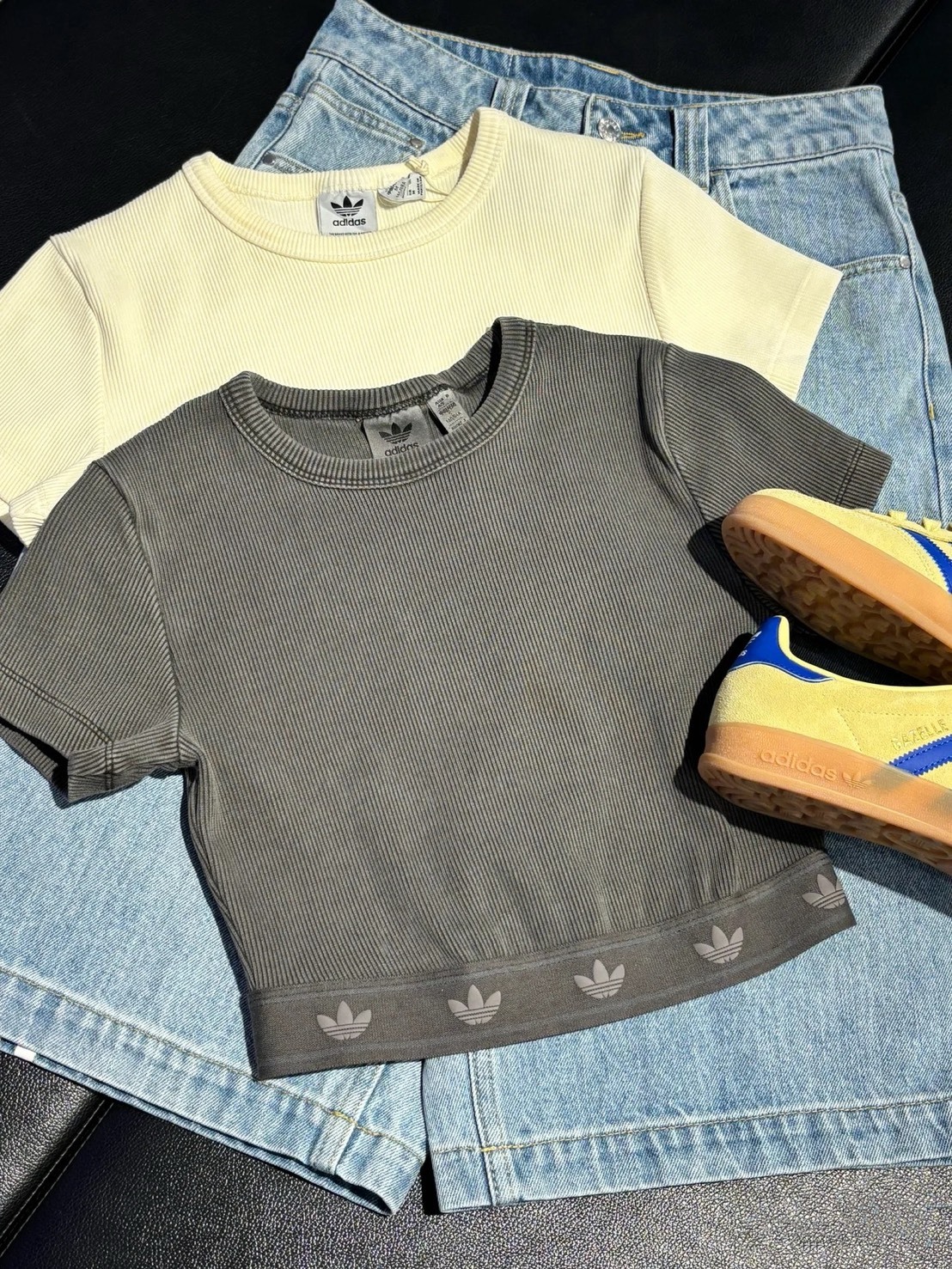 Adidas Ribbed Short Sleeve Top 短版 顯瘦 羅紋 串標 上衣 T恤