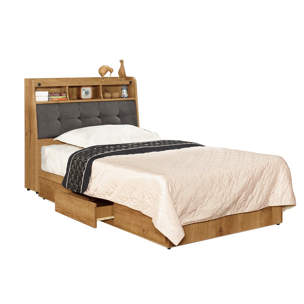 克蒙3.5尺工業風單人床組(床頭箱+抽屜床底)(不含床墊)