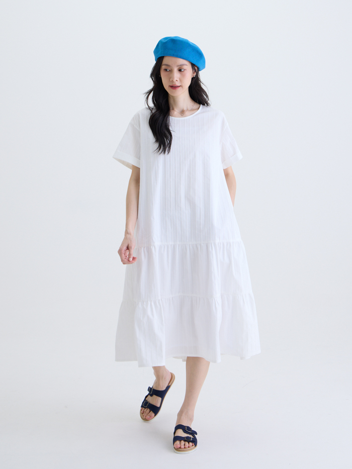 薄霧晨風圓領短袖洋裝-日晨