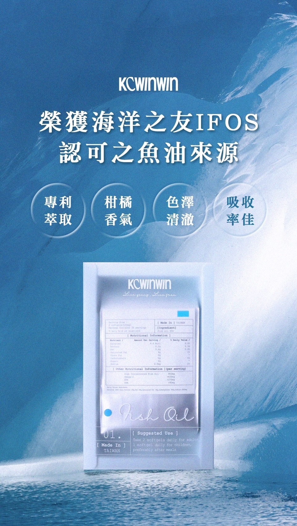 「可以直接吃的魚油丸！」（2盒優惠組香港免運優惠）K.C WIN-WIN 魚油60粒/盒（柑橘口味）