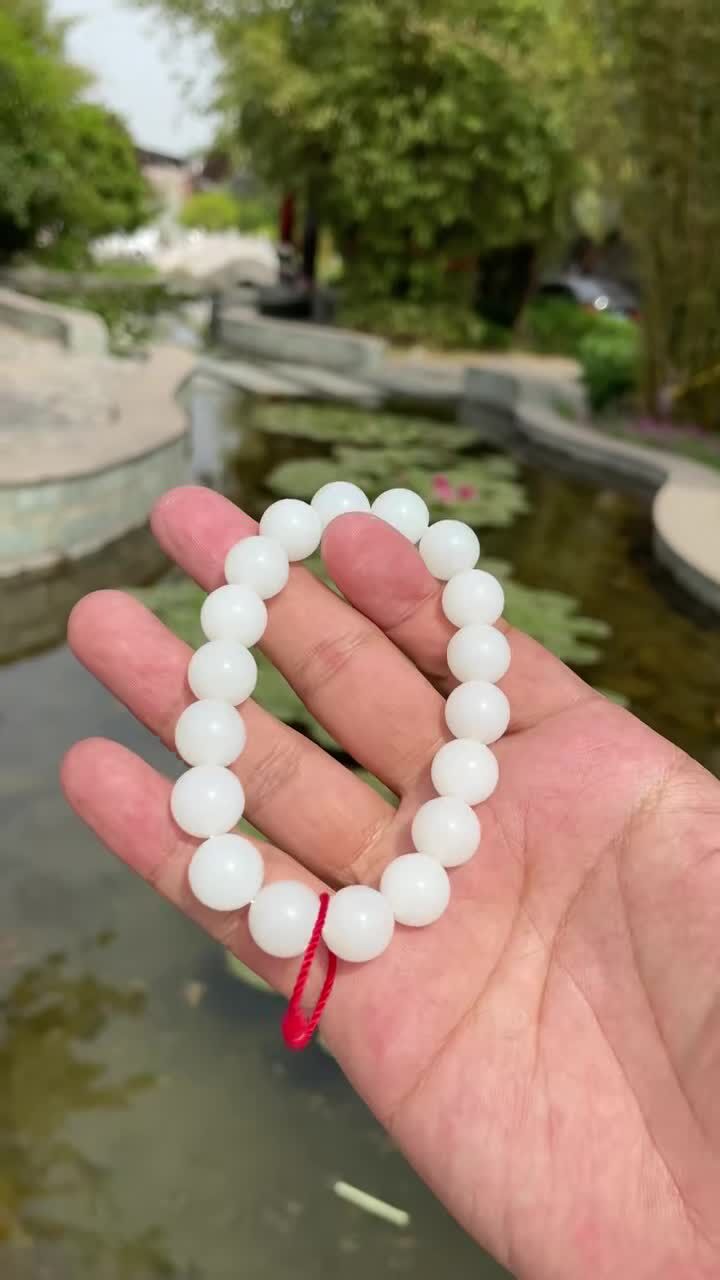 和田玉白月光手串 (12mm直徑),天然和田玉軟玉