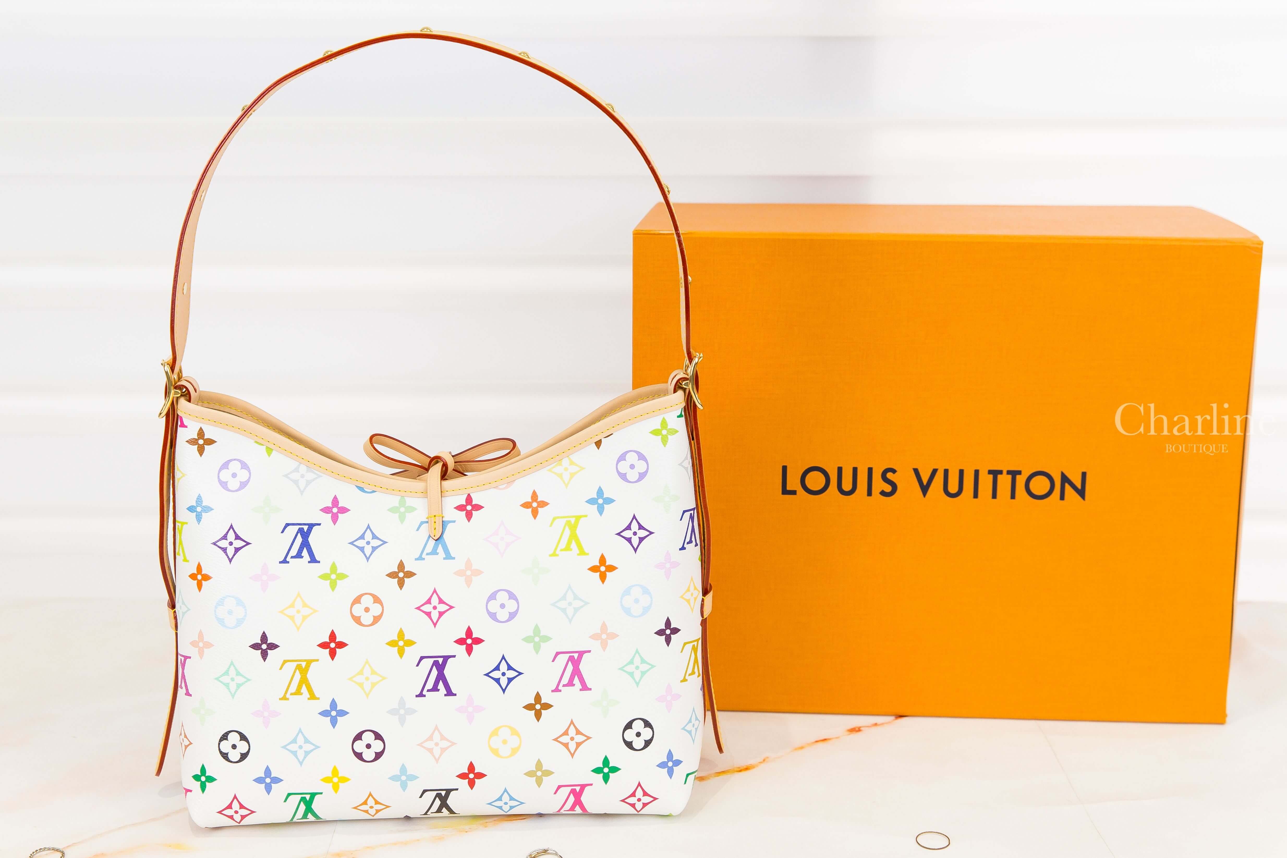 Louis Vuitton LV x TM CarryAll PM Bag 聯名款白色三彩老花牛皮飾邊蝴蝶結吊牌小型手提肩背包-Charline Boutique 精品代購