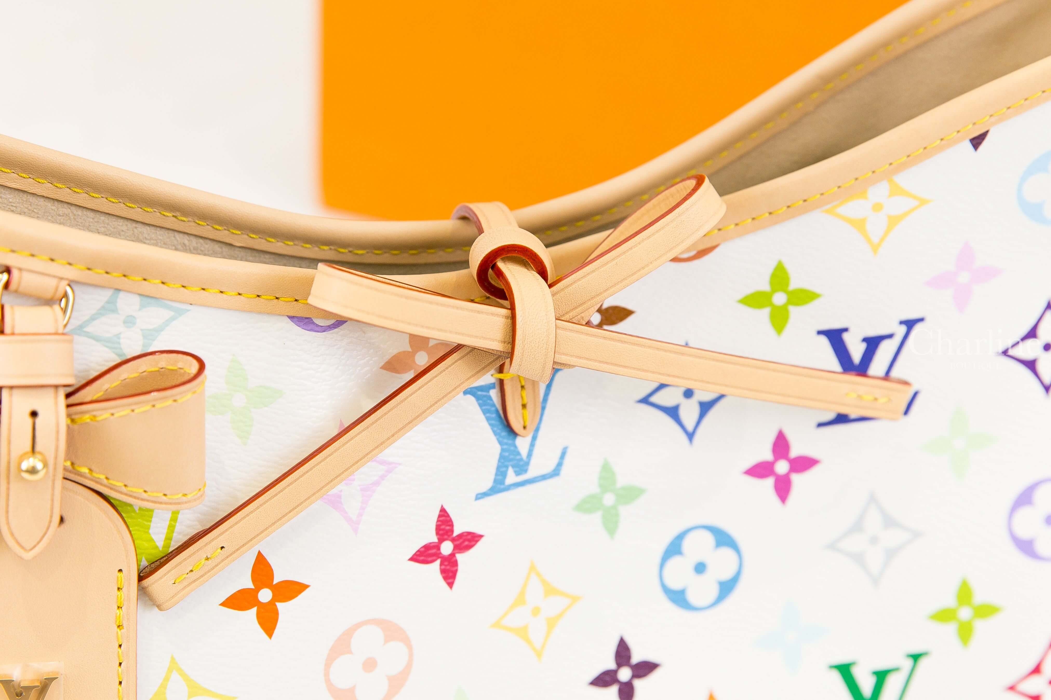 Louis Vuitton LV x TM CarryAll PM Bag 聯名款白色三彩老花牛皮飾邊蝴蝶結吊牌小型手提肩背包