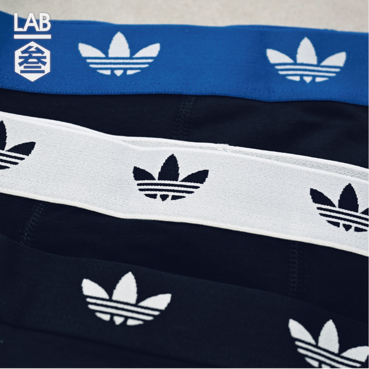 【 adidas M CFC TRUNK 棉質貼身四角內褲組 3PACK - 褲頭 黑/藍/白 】