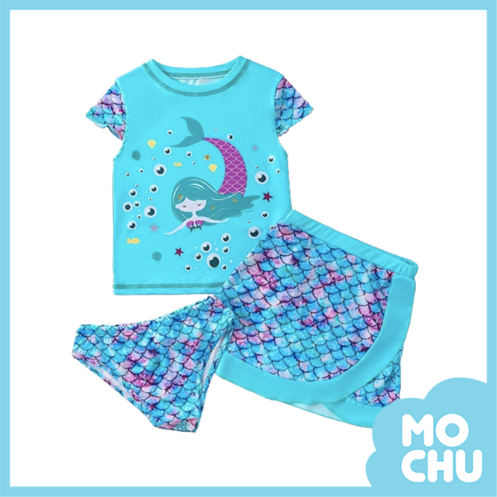 七彩美人魚短袖三件式泳裝