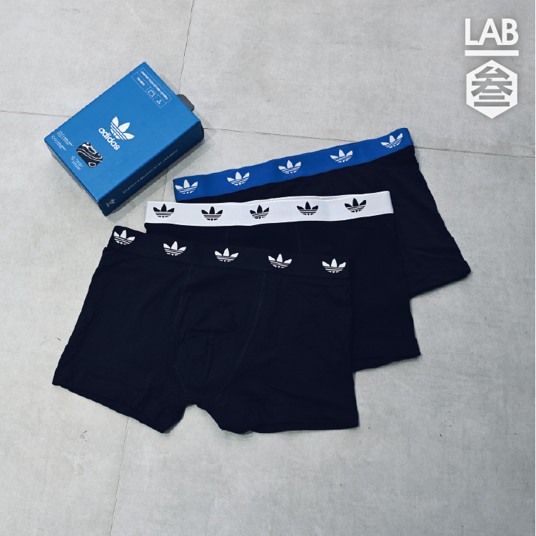 【 adidas M CFC TRUNK 棉質貼身四角內褲組 3PACK - 褲頭 黑/藍/白 】