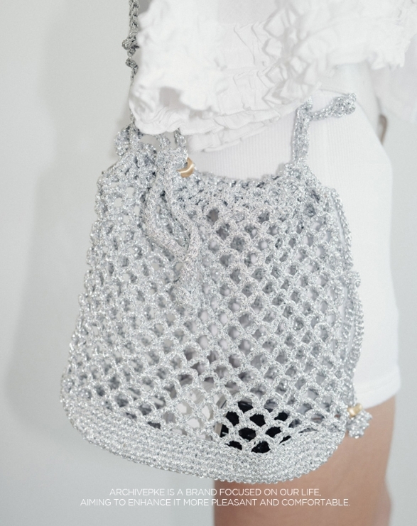 韓國代購 Archivepke Gem net pouch bag(Silver spoon)Polyester