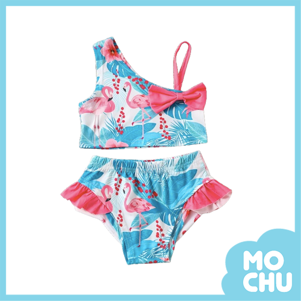 熱帶紅鶴斜肩兩件式泳裝