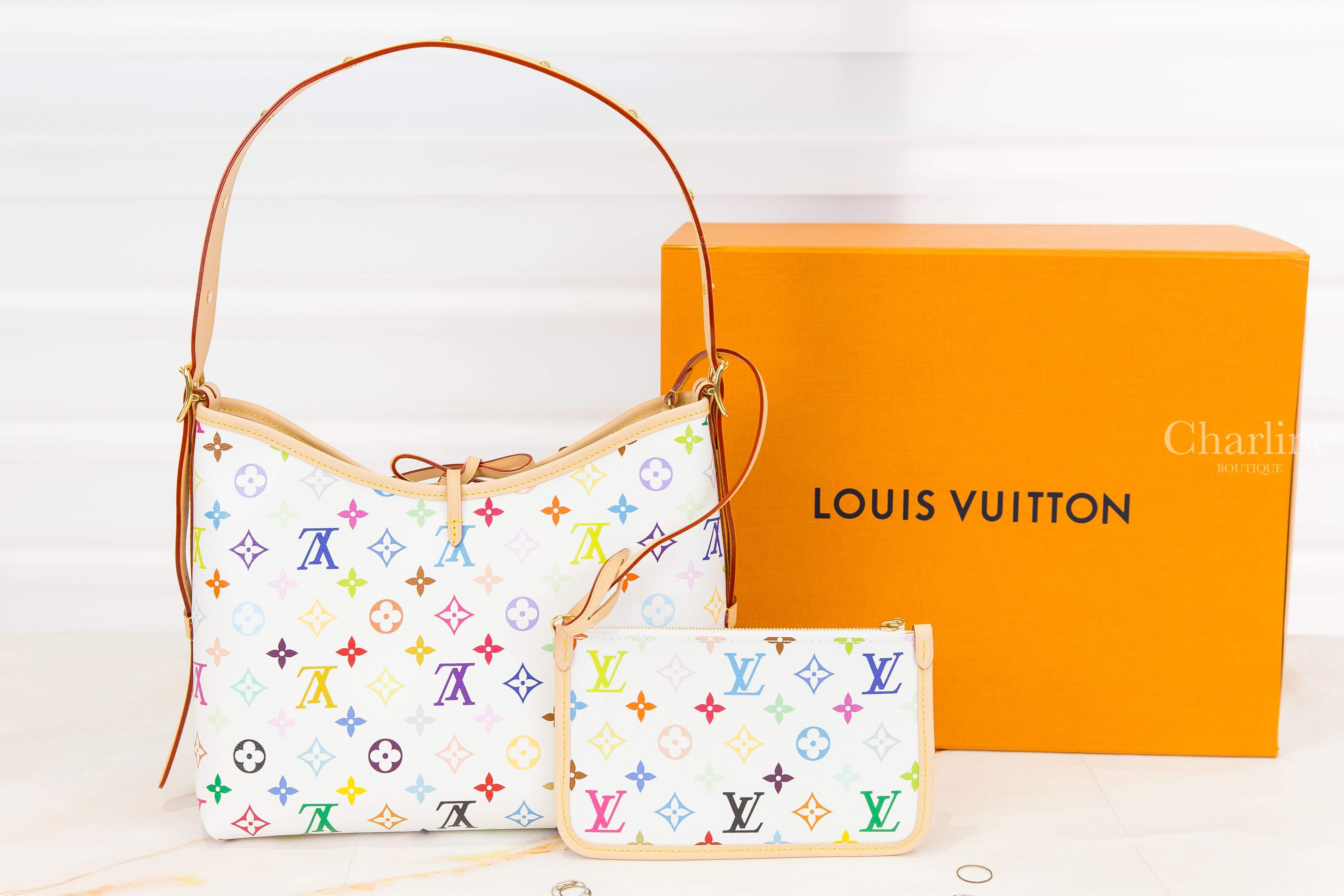 Louis Vuitton LV x TM CarryAll PM Bag 聯名款白色三彩老花牛皮飾邊蝴蝶結吊牌小型手提肩背包-Charline Boutique 精品代購