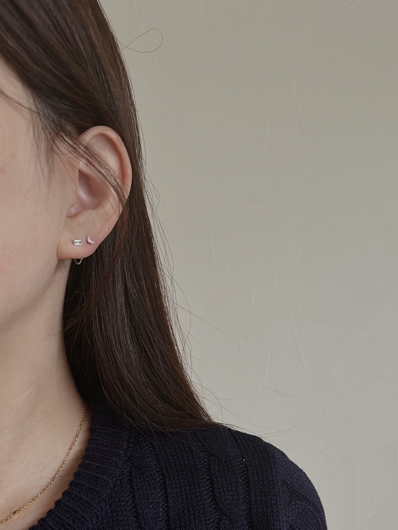 S925 square zircon open hoop pierce