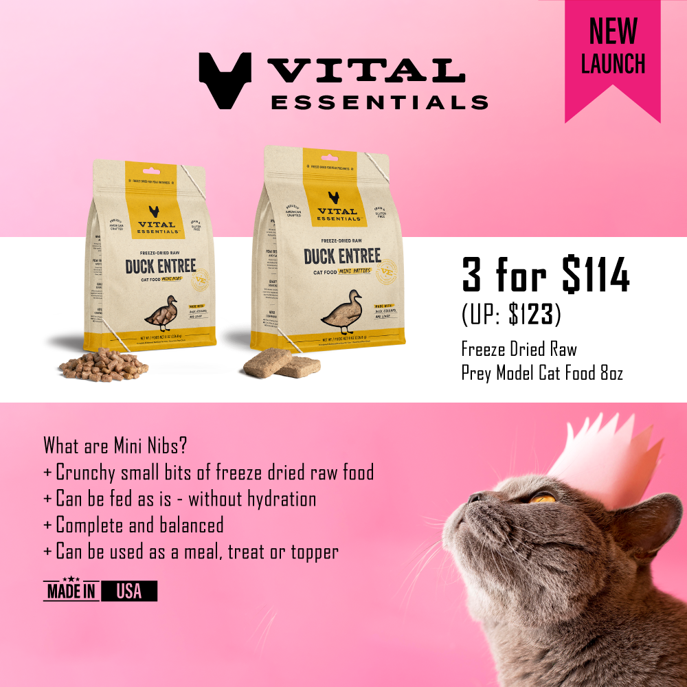 "Bundle of 3 Promo!"  Vital Essentials® Freeze-Dried Raw Cat Food Mini Nibs, Duck, 8 oz
