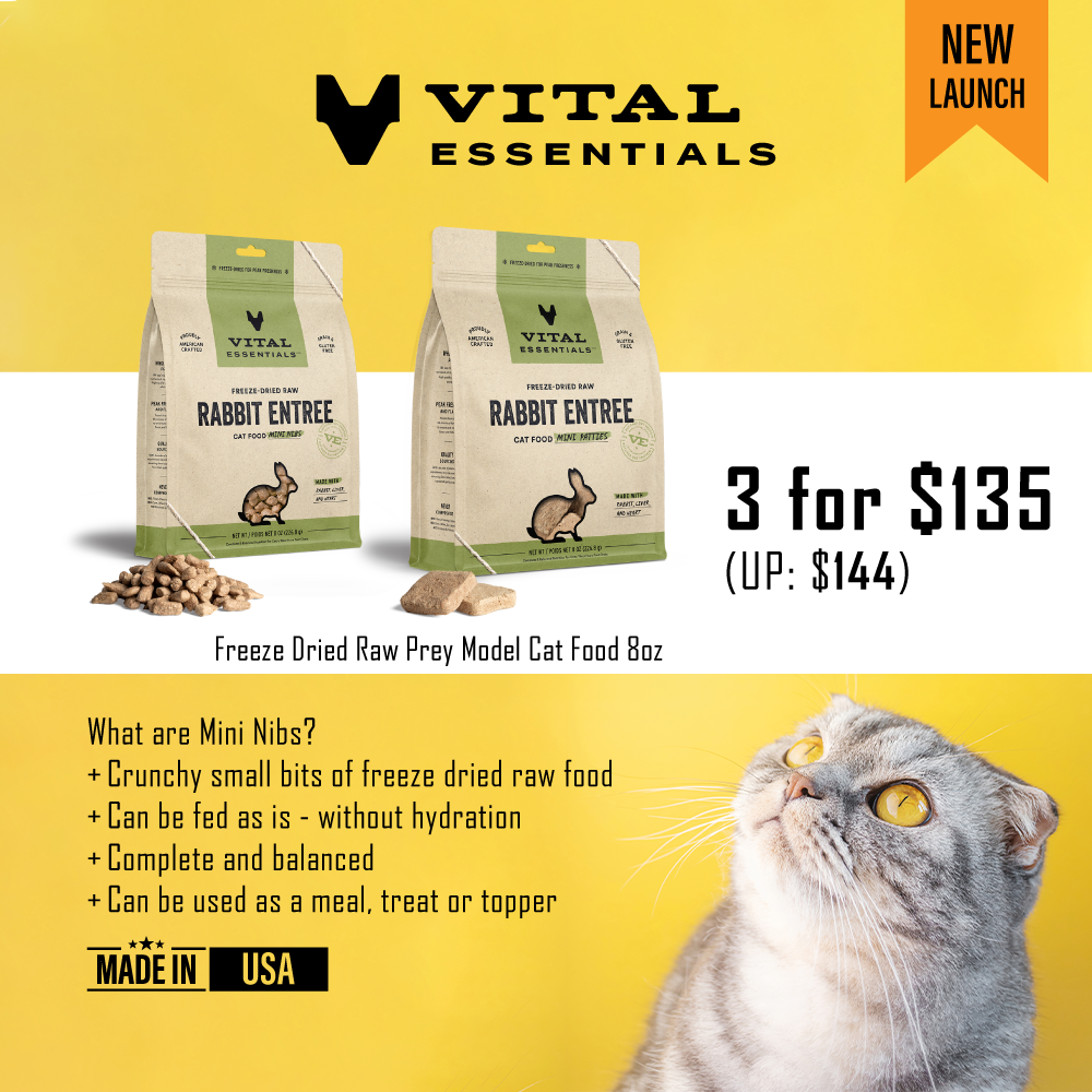 "Bundle of 3 Promo!" Vital Essentials® Freeze-Dried Raw Cat Food Mini Nibs, Rabbit, 8 oz