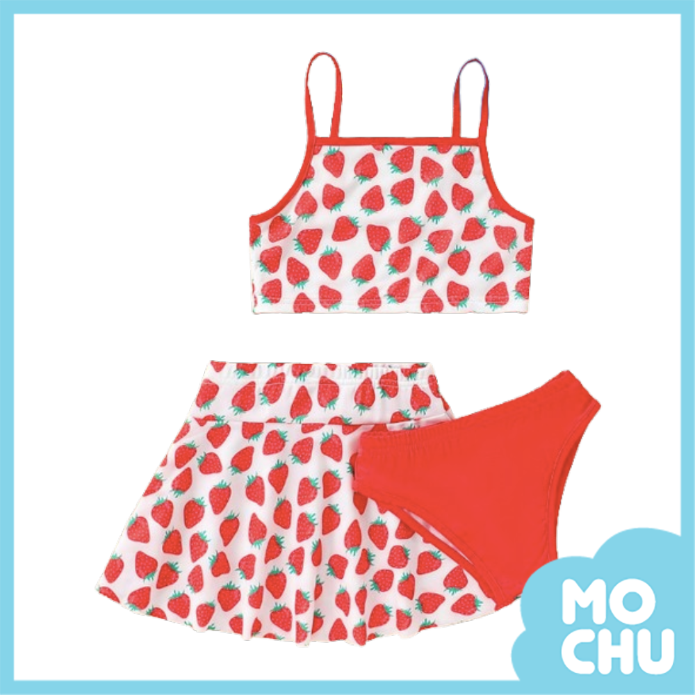 甜美草莓三件式泳裝套裝