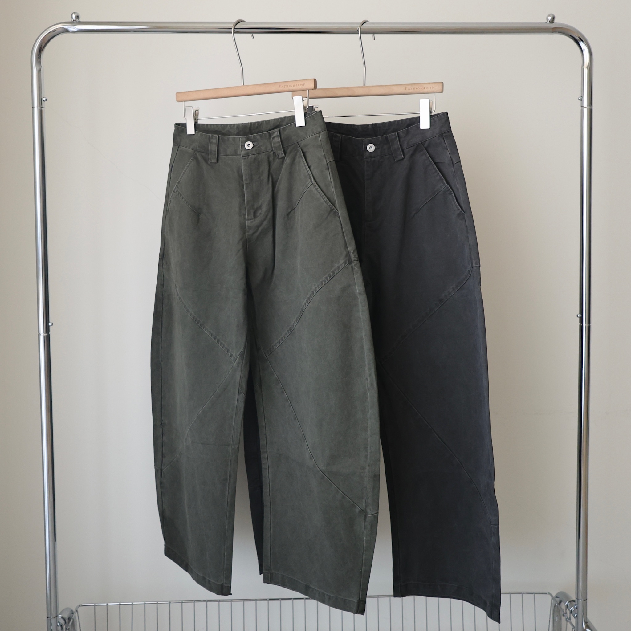 （現貨）WP063 美式 復古立體 對角 車縫線 拼接剪裁 彎刀褲