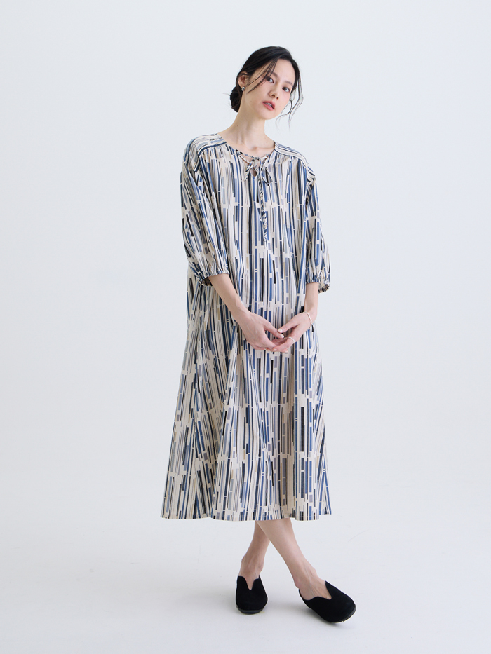 畫室光影拉克蘭七分袖洋裝-晨霧調色盤