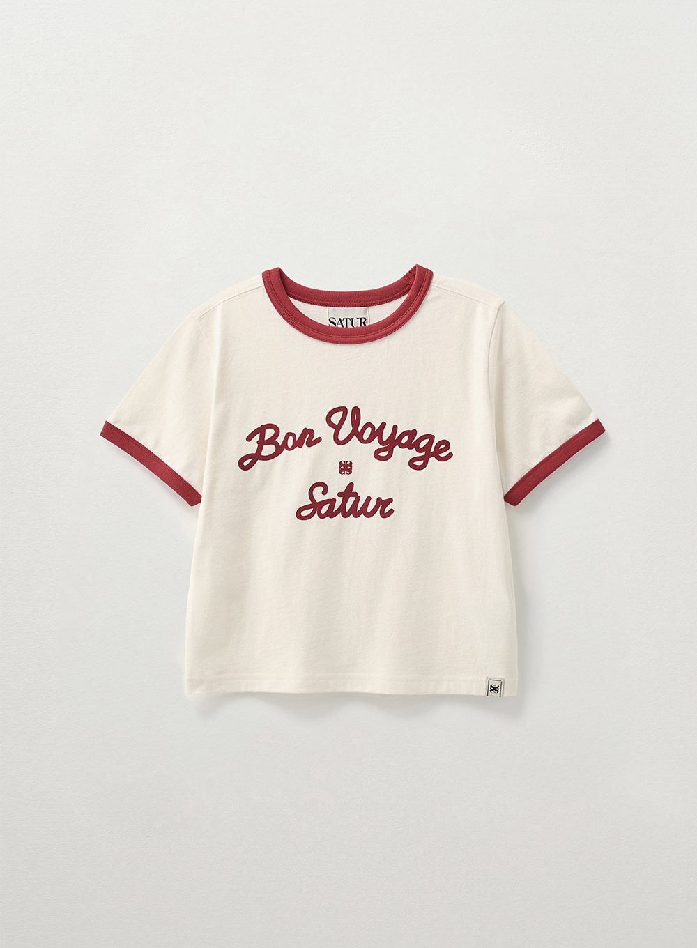 [25SS新] SATUR★W's Bon Voyage Ringer T-Shirt 半袖 Tシャツ Satur Logo Voyage T-Shirt - Navy Pink | ファッション通販