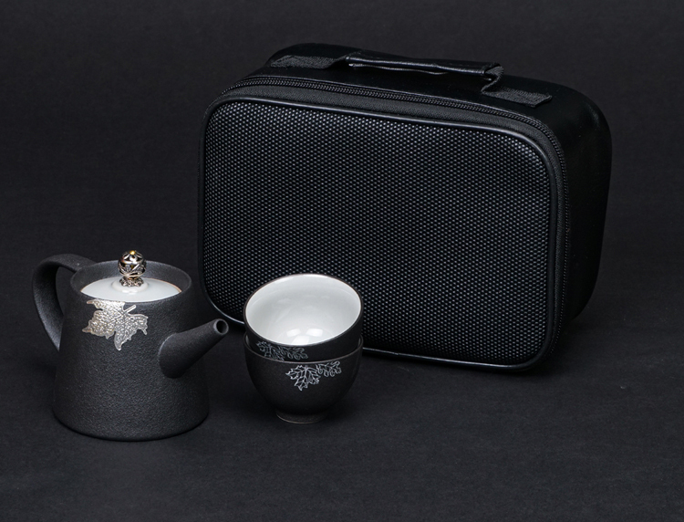 鹿港窯禮品館│銀鑲雅陶3入旅行茶具組