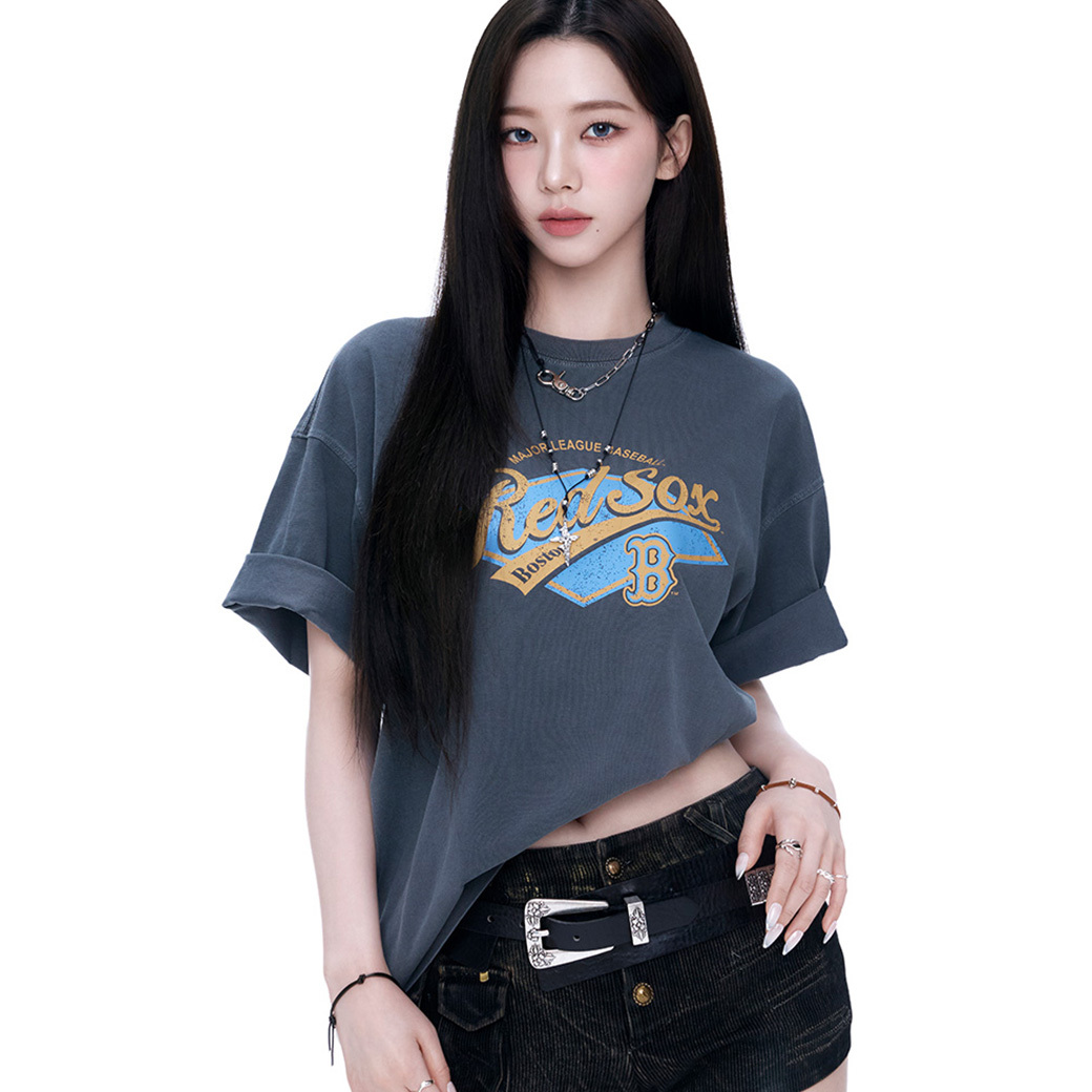 <> MLB VARSITY 系列 Karina 章若楠 同款 復古 水洗 短袖 四色 (男款)