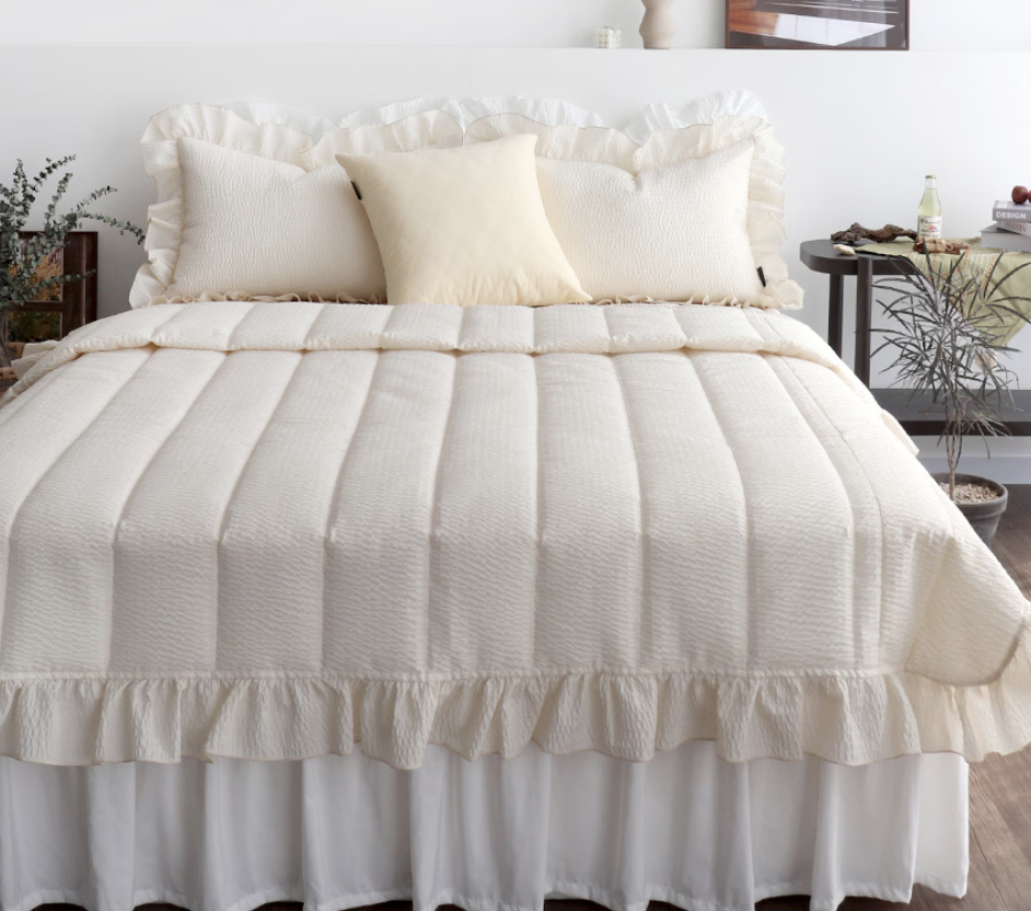 🇰🇷 韓國製 | 法式蕾絲波紋透氣涼被  🌸 防敏甜美款