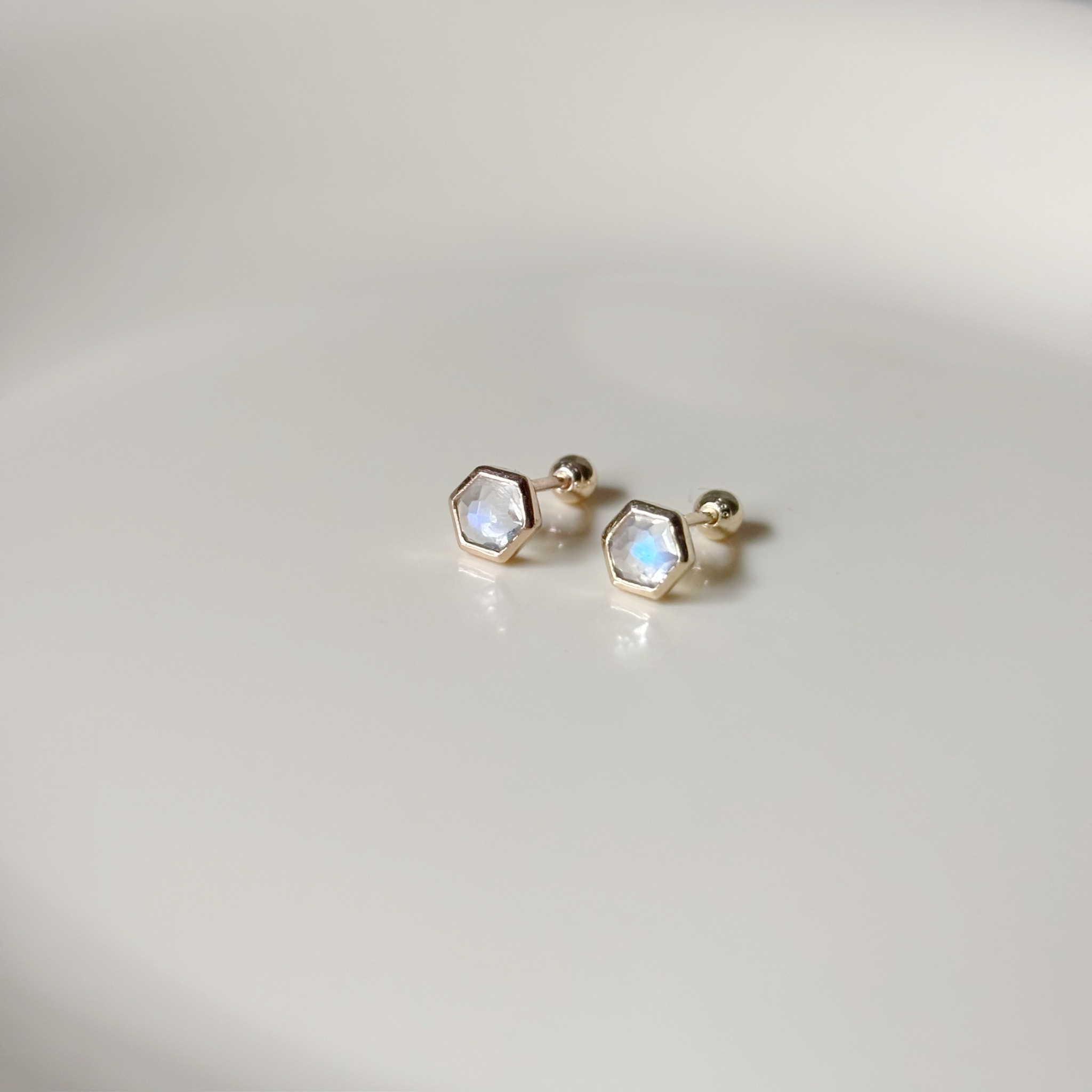 14K六邊形月光石轉珠耳環