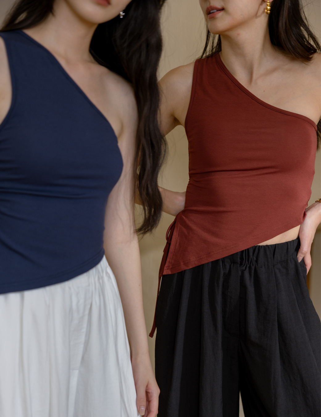 單肩Bra Top抽繩上衣（暗紅色/3尺寸）