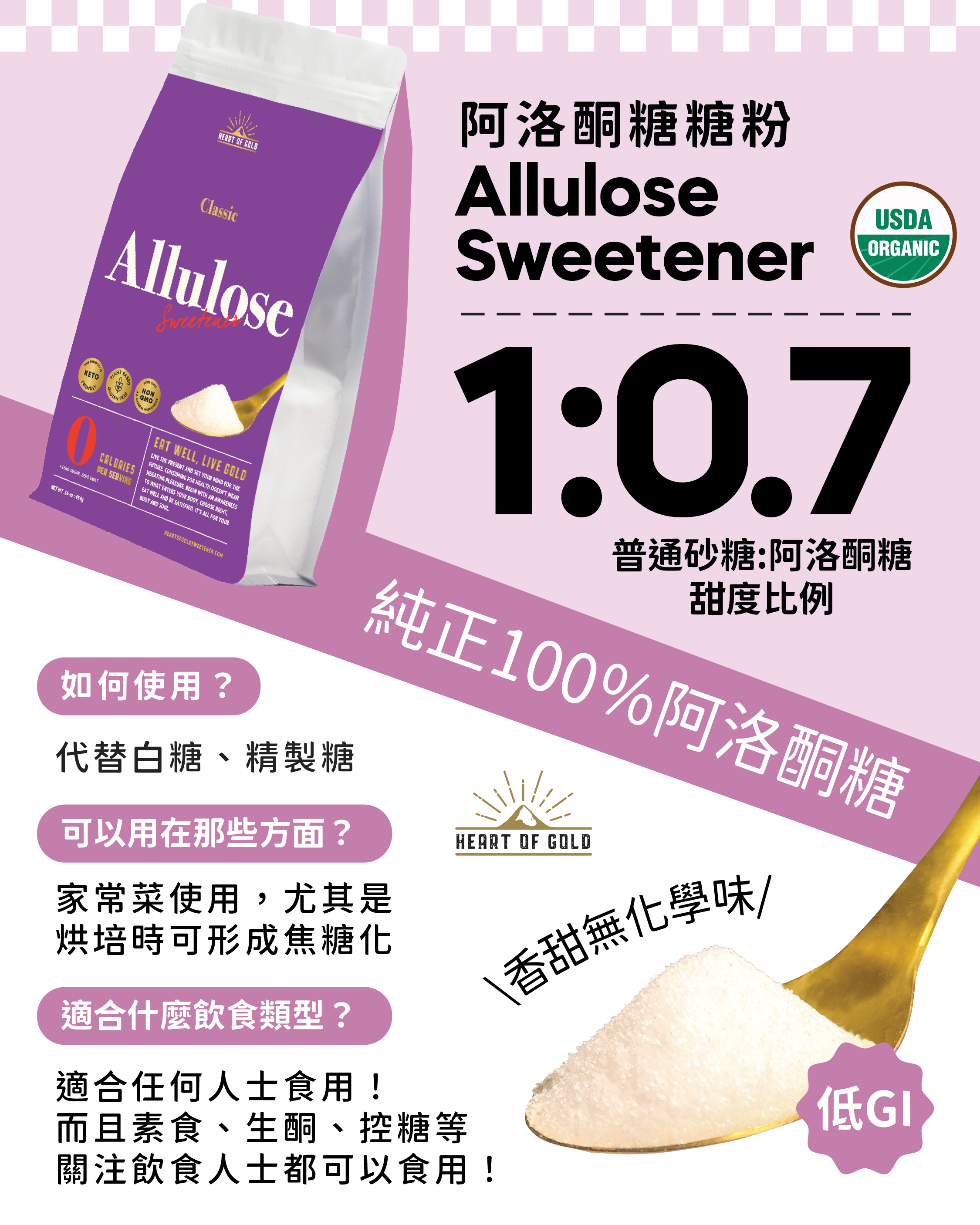 Heart Of Gold 有機天然零卡阿洛酮糖 糖粉 454g