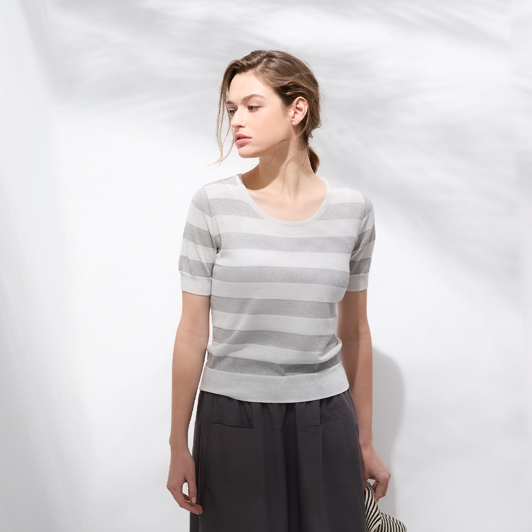 經典條紋銀蔥針織上衣
