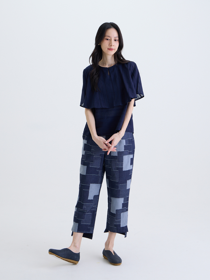 薄暮旅人斗篷感上衣-暮行藍