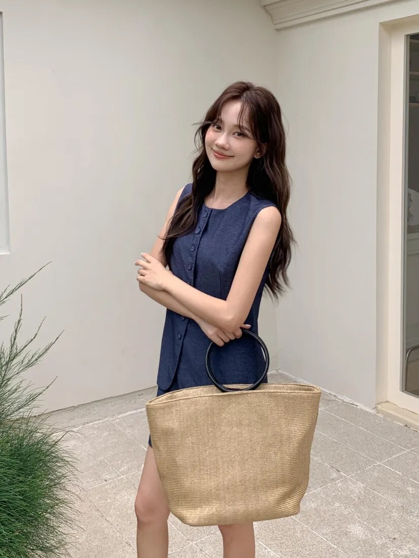 海軍藍排釦圓領背心上衣+短褲SET-S-M (Elegant & Love)