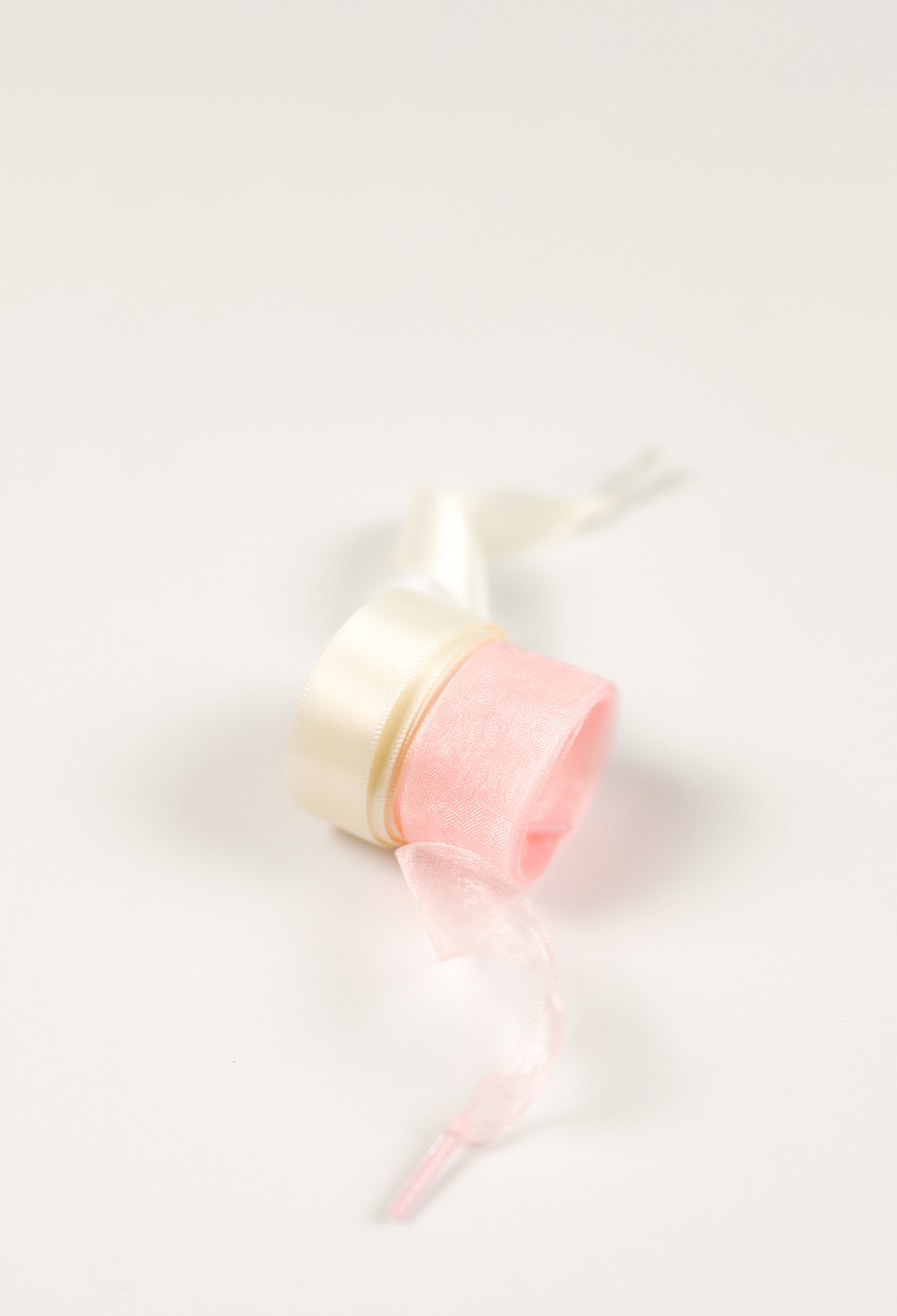 雪紗緞帶鞋帶組 奶油白緞帶+粉櫻雪紗