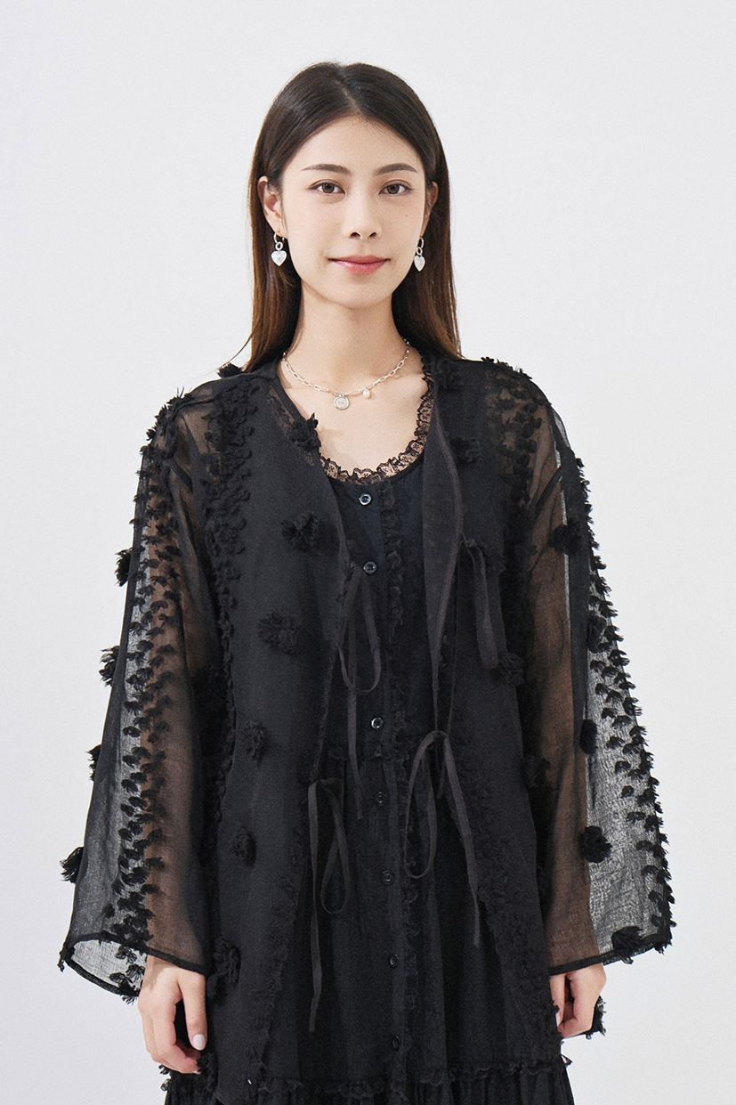 立體毛毛花網紗外套 (*現貨款式）
