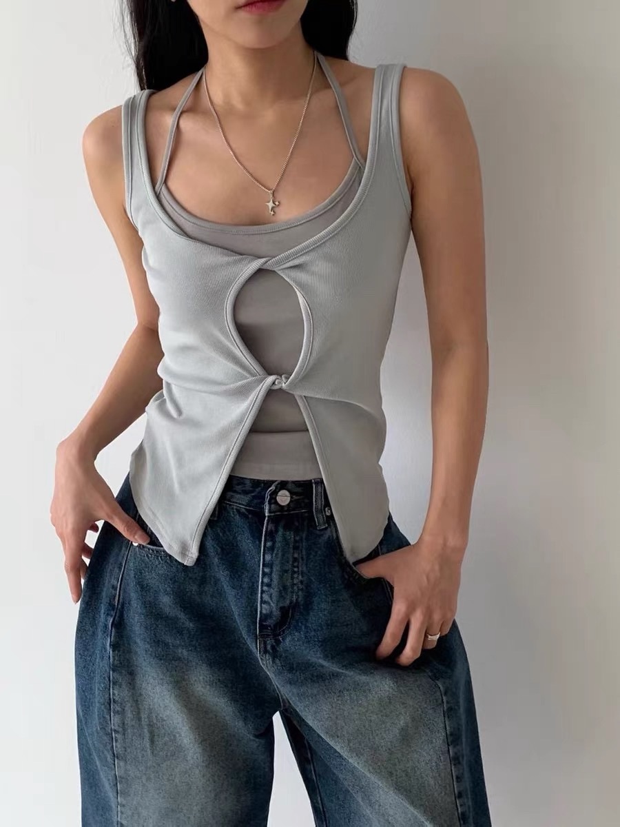 假兩件綁脖扭結上衣/三色