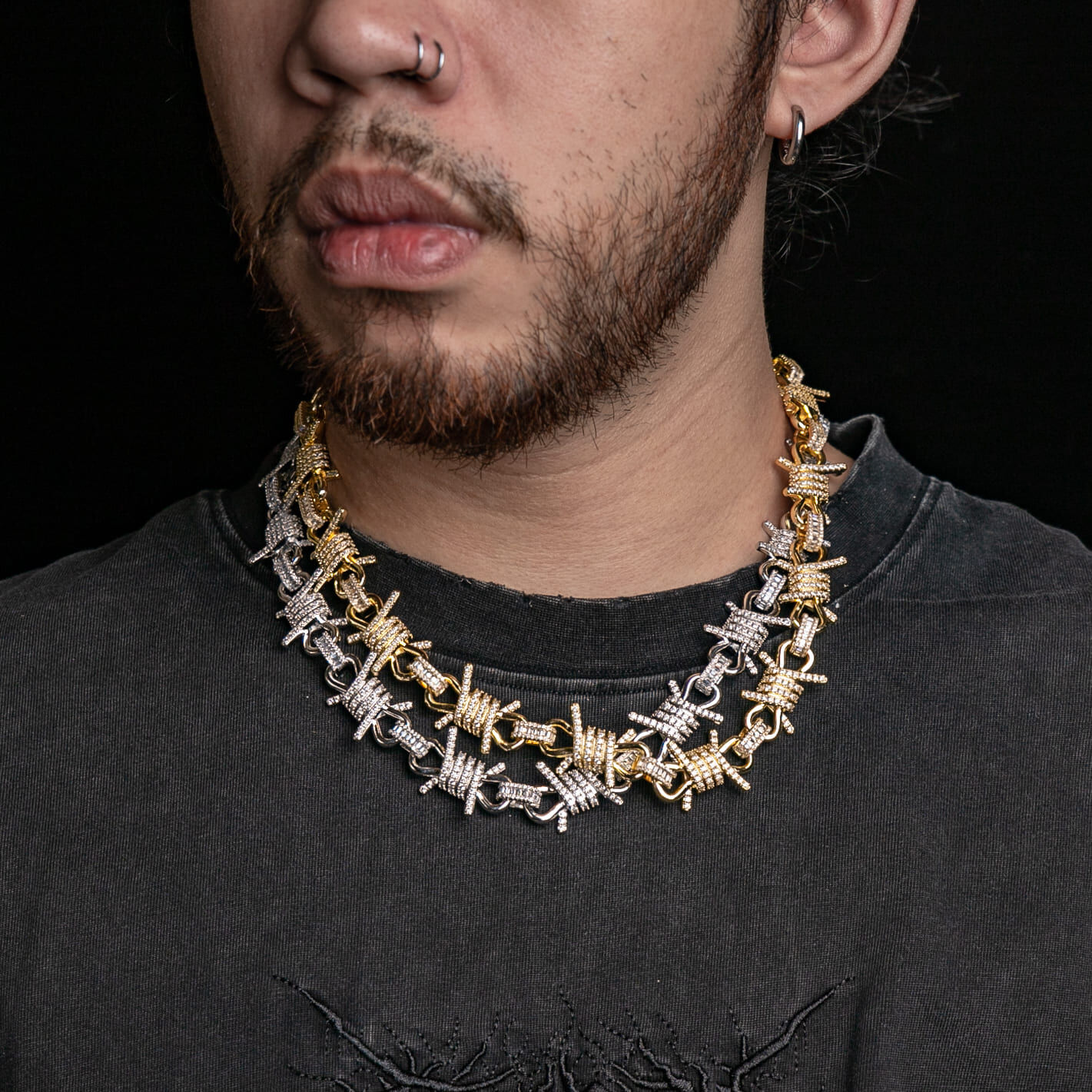 19mm滿鑲荊棘鍊條造型項鍊