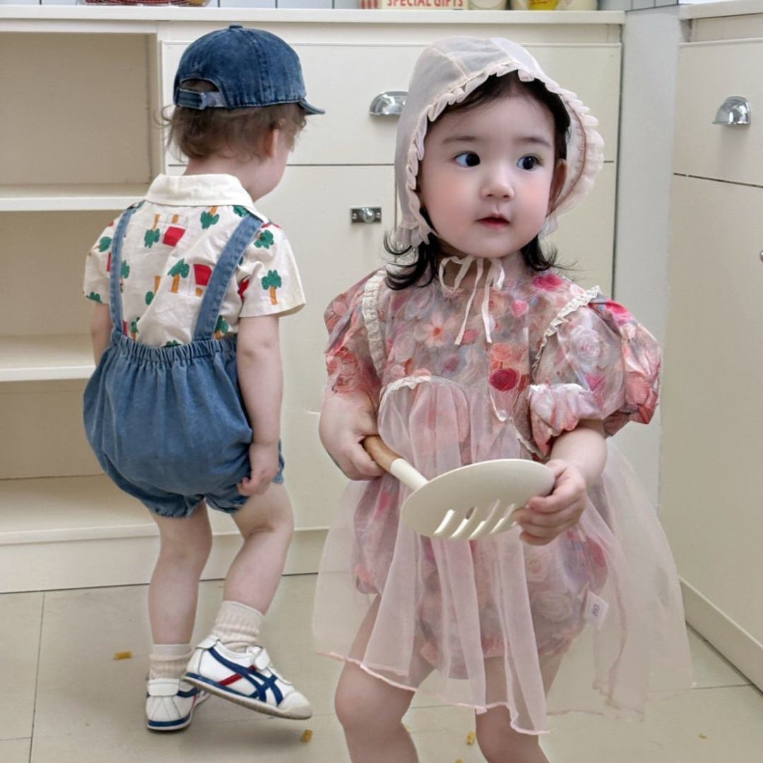 25夏 玫瑰蕾絲寶寶連身包屁裙