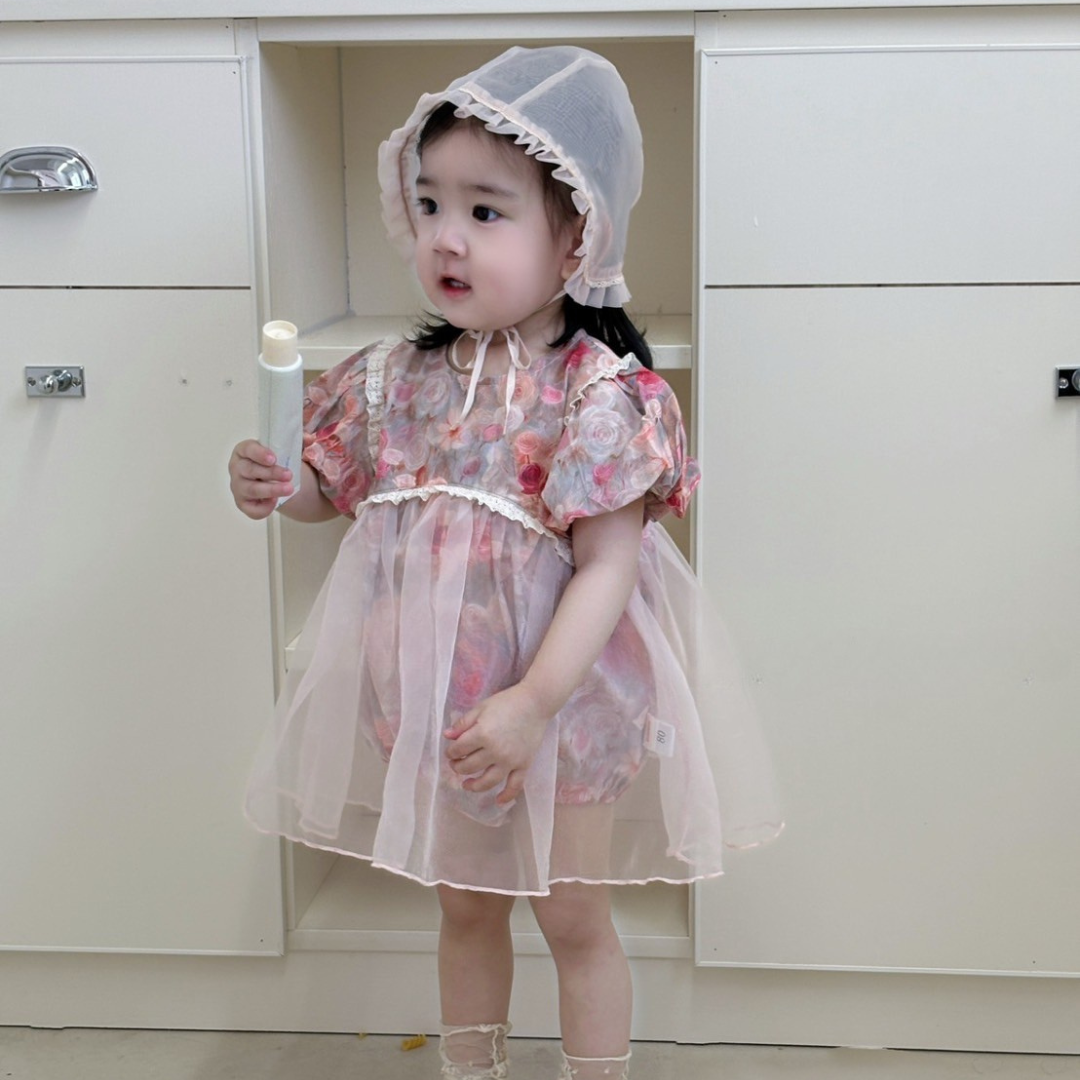 25夏 玫瑰蕾絲寶寶連身包屁裙